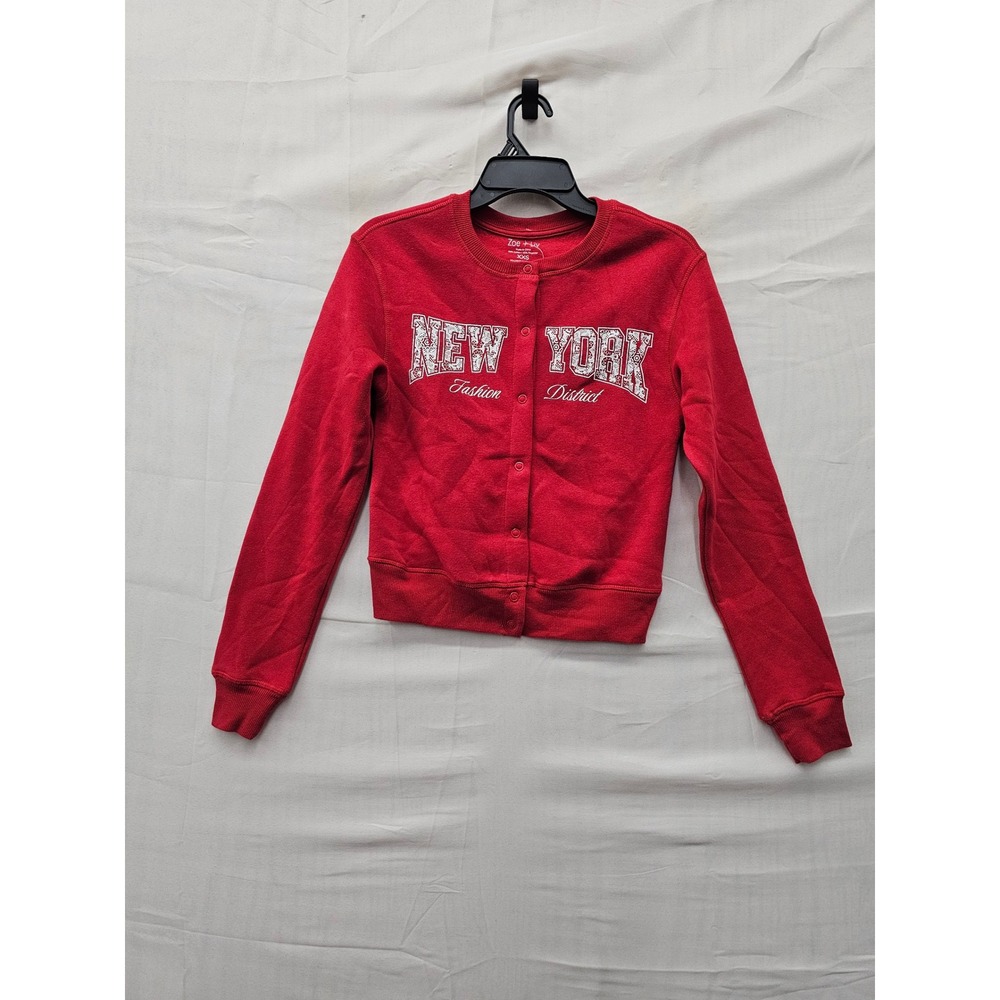 Zoe + Liv Womens NY Fashion District Cardigan Sweatshirt Red Cotton Size XXS